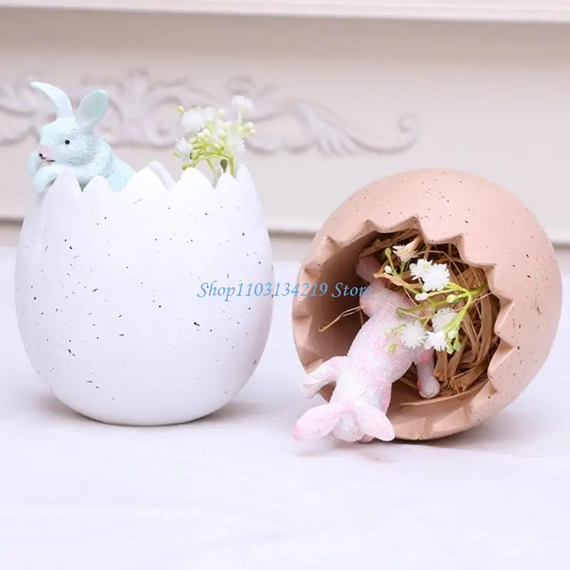 N5KC Easters Bunnies and Eggshell Resins Succulents Planter Mini Flower Pots Container Home Tabletop Decors Holiday Gift