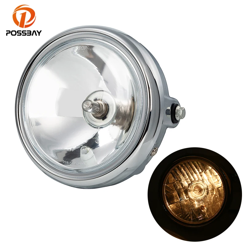 POSSBAY Universal Motorcycle Headlight Lamp Lighting Custom Halogen Bulb For Suzuki Harley Honda CM 125 Cafe Racer Headlamps