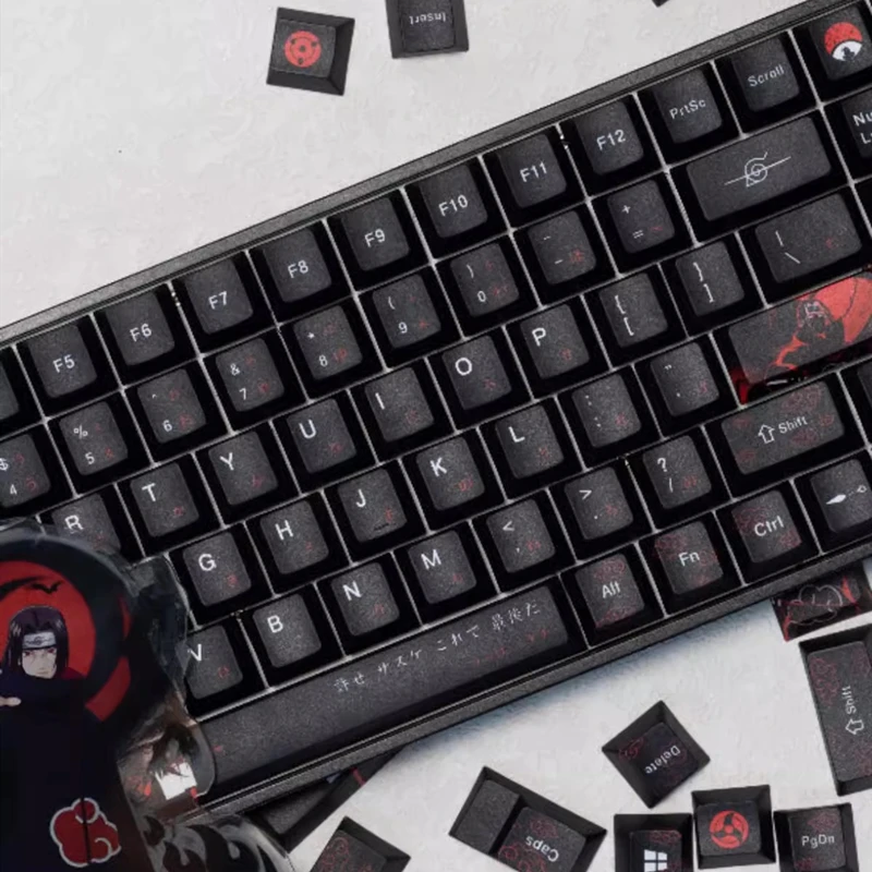 1 Set Black Red Japanese Keycaps PBT Dye Sublimation Uchiha Itachi Key Caps Cherry Profile Lightproof Anime Cartoon Keycap