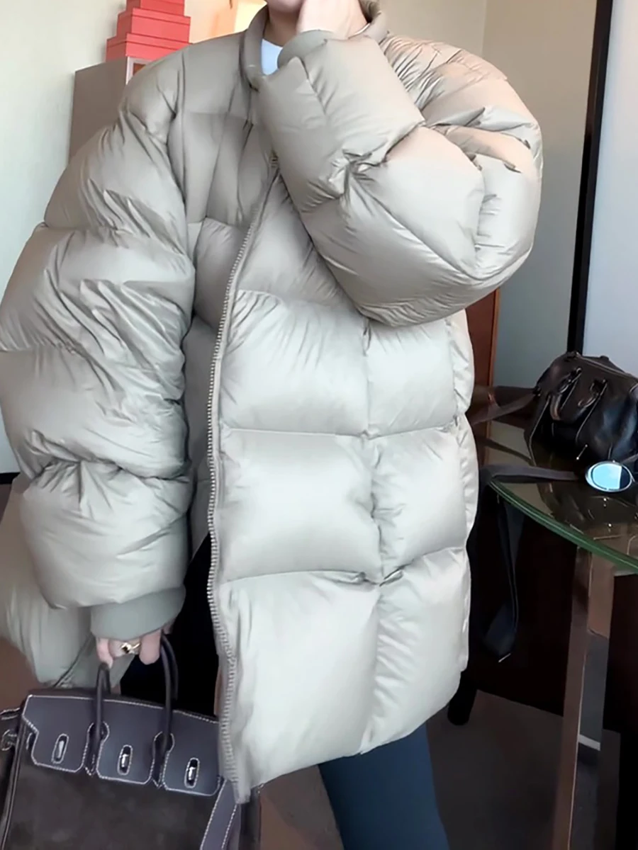 

Stylish Versatile Loose Thick Warm Duck down Jacket Women's Winter New Small Size Collarless 50 White Duck Feather Coat