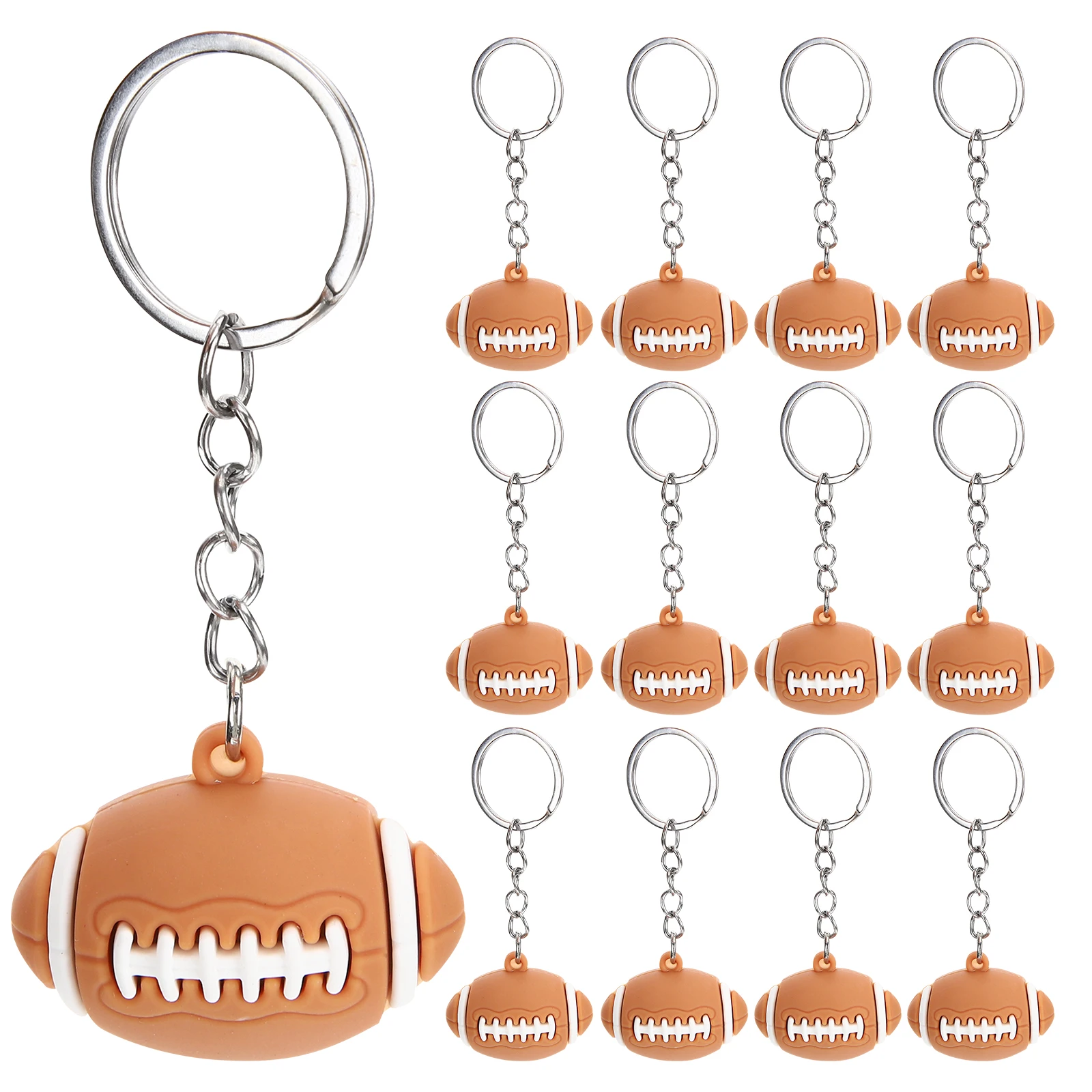 

12pcs Football Keychain Soccer Chains Realistic Soft Plastic Metal Ring Bag Hanging Birthday Gift