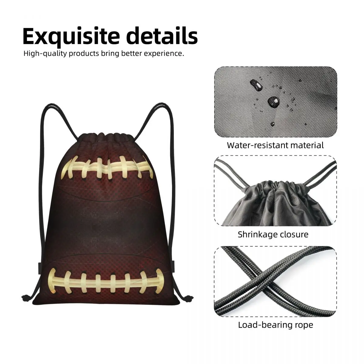 Benutzer definierte Vintage Rugby Ball Nähte Kordel zug Taschen Männer Frauen leichte Sport Gym Aufbewahrung rucksack