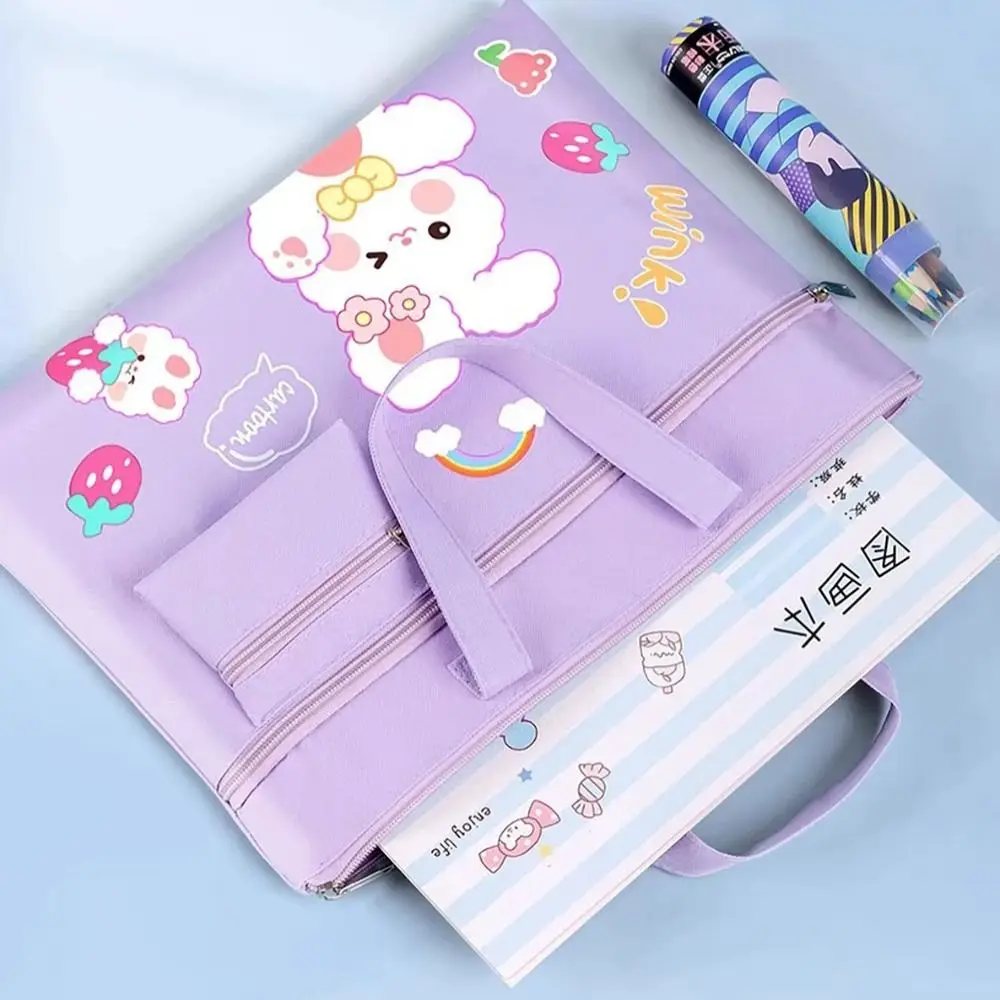 Nieuwe Multifunctionele Studenten Met Grote Capaciteit Draagtas Draagbare Tutorial Tas Cartoon Canvas Tas Met Rits Leerbenodigdheden