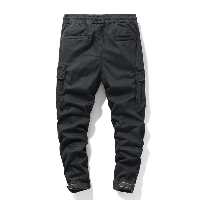 2025 Men's Autumn Thickened Pure Cotton Workwear Cargo Pants Slim Fit Tapered Streetwear Hip Hop Washed Casual Trousers