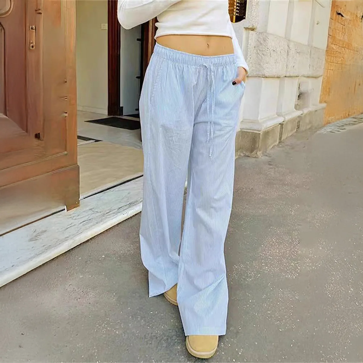 Minimalist Resort Style Belted Long Pants for Women, Women's Clothing 2025 Autumn/Winter