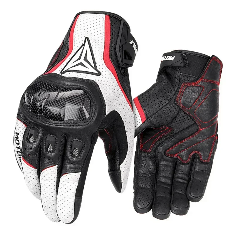 White Motorbike Racing Sports Gloves Man Woman Leather Summer Riding Carbon Fiber Knuckle Glove Motocross & Off-Road Accessories