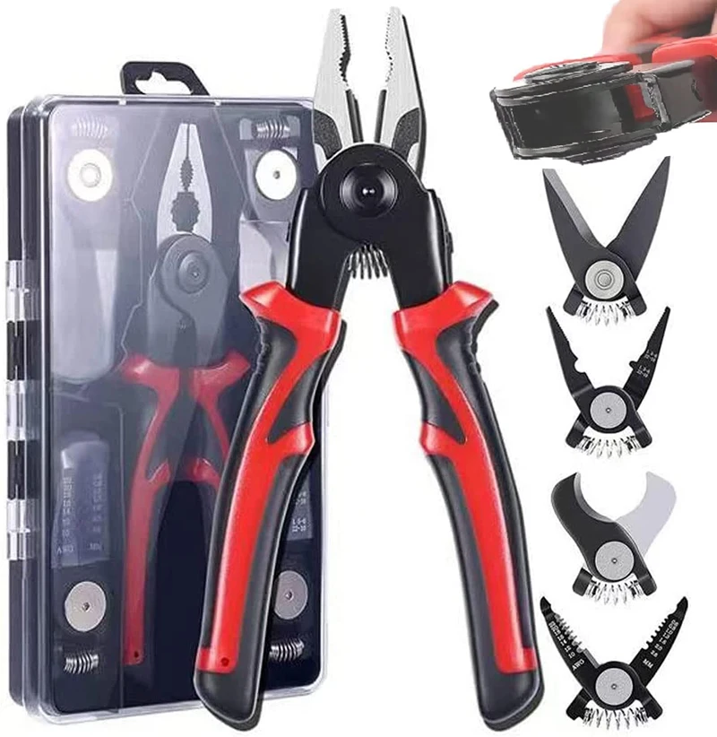 5 in 1 All Purpose Versatile Heavy Duty Tool Kit,Durable Dual-Color PVC Handle Pliers Portable Toolbox Repair Screwdriver Pliers