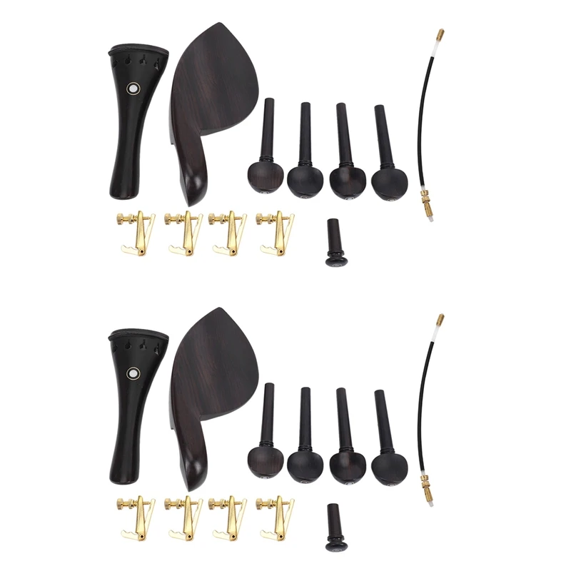 ABHS-A Natrual Ebony Wood 4/4 Violin Accessories Set Of 8PCS Pegs, Chinrest Chin Rest, End Pin,8PCS Fine Golden Tuners