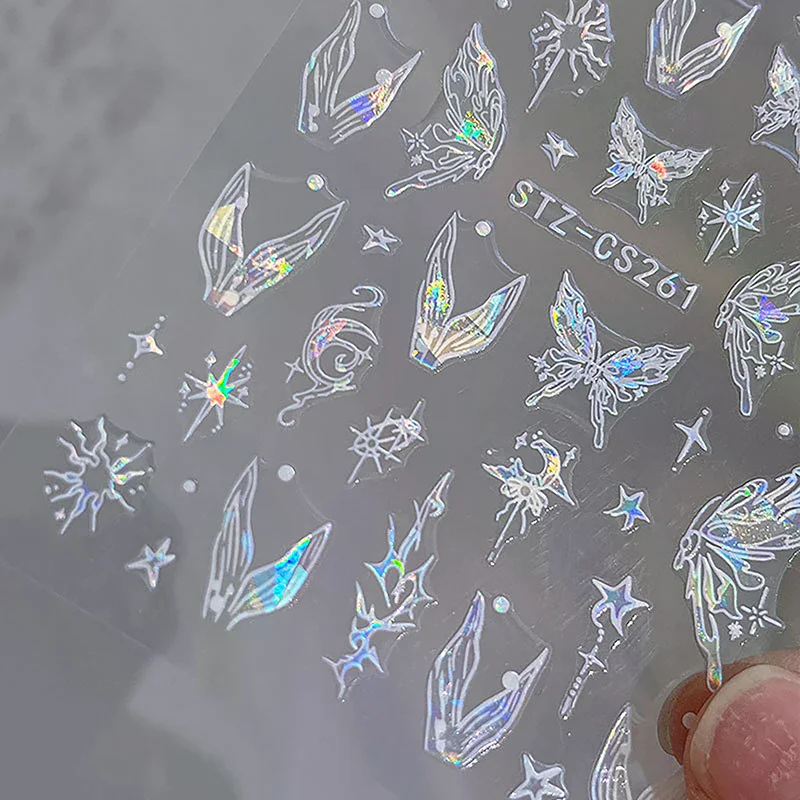 2024 Dream Shining Mermaid Tailed Butterfly Nail Stickers Shell Butterfly Nail Decals 3D Nail Art Design Decoration Decals