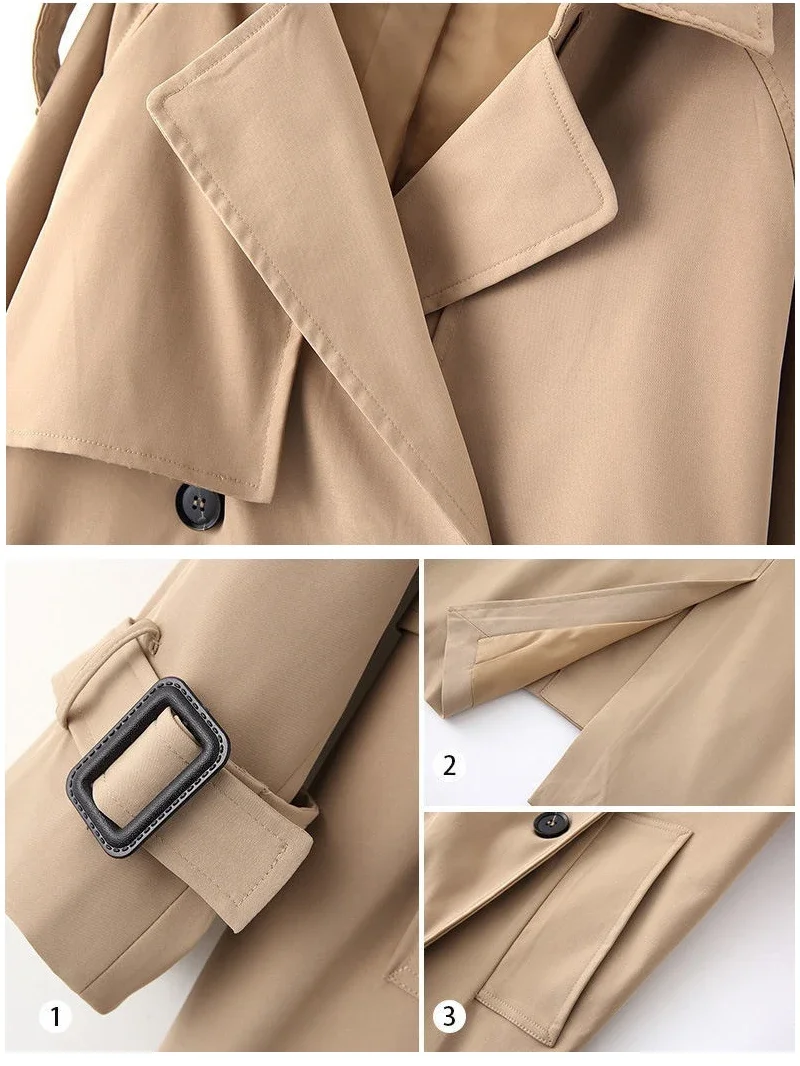 Turn Down Collar V Neck Double Breasted Trench Coat Women Winter Clothes Women with Belt Korean Style Casual Slim Windbreaker