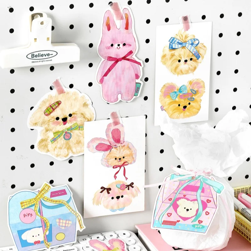 

15pcs/Bag Pink Rabbit Theme Card As Party Invitation DIY Decoration Gift Message Card Postcard Scrapbooking Use
