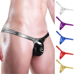 Tangas masculinas de couro PU de baixo crescimento, roupas íntimas masculinas gays, costas sensuais com T, corda G, cuecas de bolsa de protuberantes, lingerie masculina, olhar molhado, novo, 2023