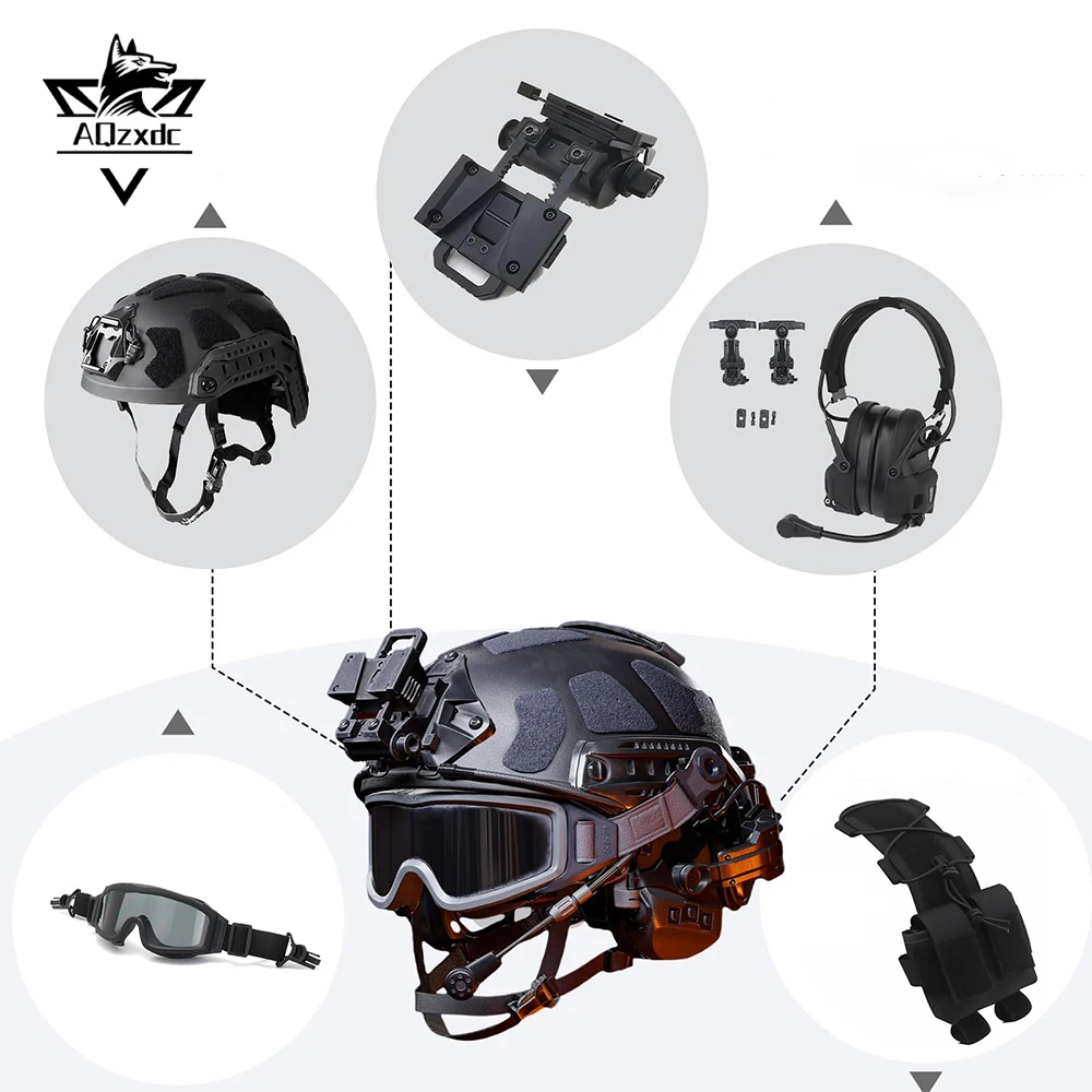 Tactical Helmet Set FAST Adjustable Protective Gear with Counterweight Pouch Shooting Headset for Airsoft Cosplay Military Gear