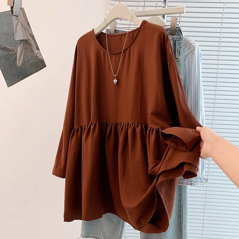 

Slimming Large Size T-irt Spring Autumn Faionable Loose Casual Cover Belly Thin Doll irt Ci Commute Polyester Cotton ...