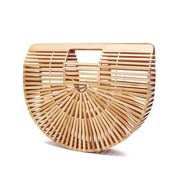 Women Beach Handbags 2023 Summer New Bamboo Braided Woven Basket Large Female Ladies Makeup Toiletry Transparent Shopping Bags