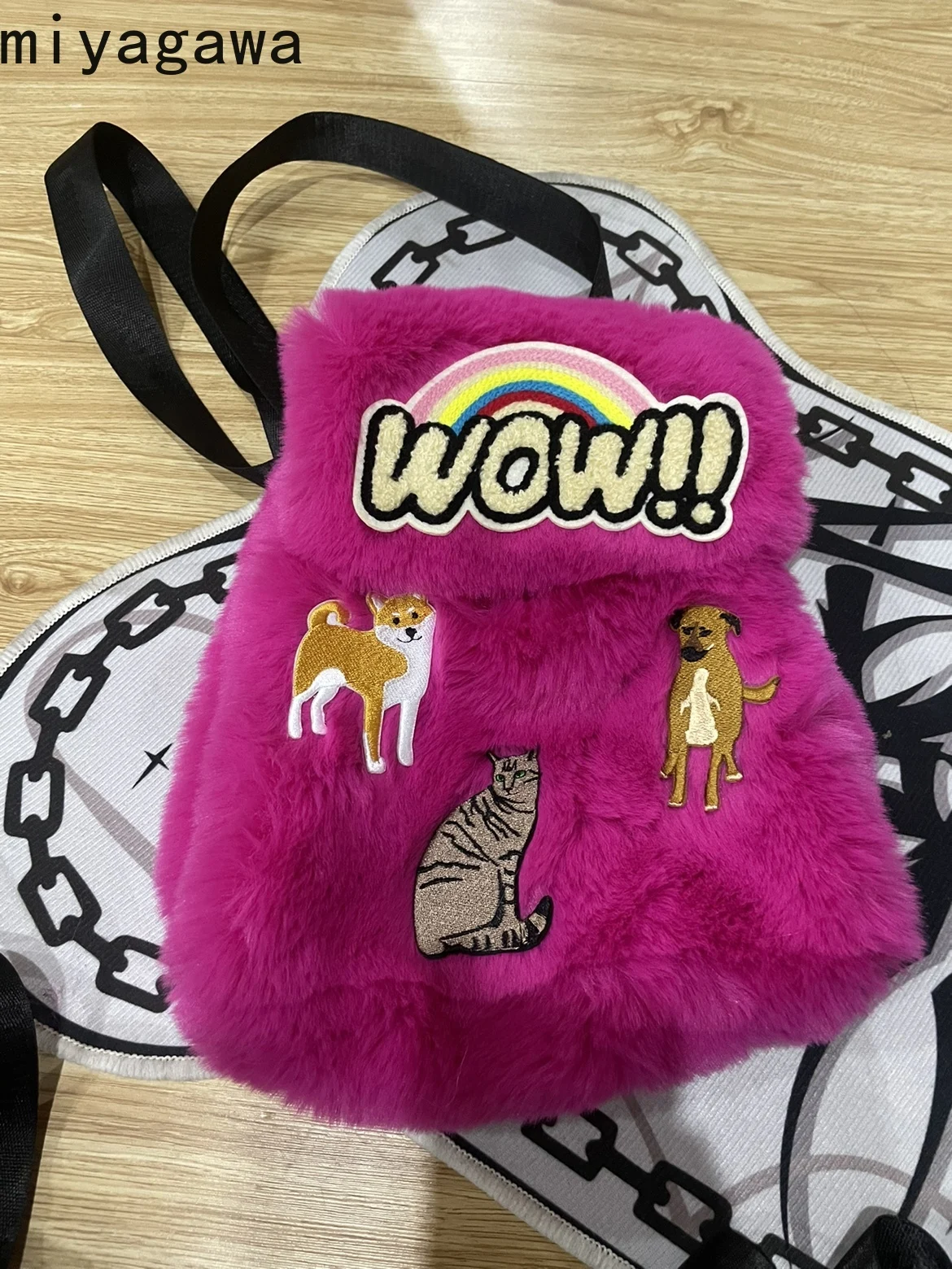 Miyagawa Fur Bag Cute Mini Book Bag Cat and Dog Fashion Kawaii Backpack Casual Y2K Small Book Bag 2023 New Designer Bags