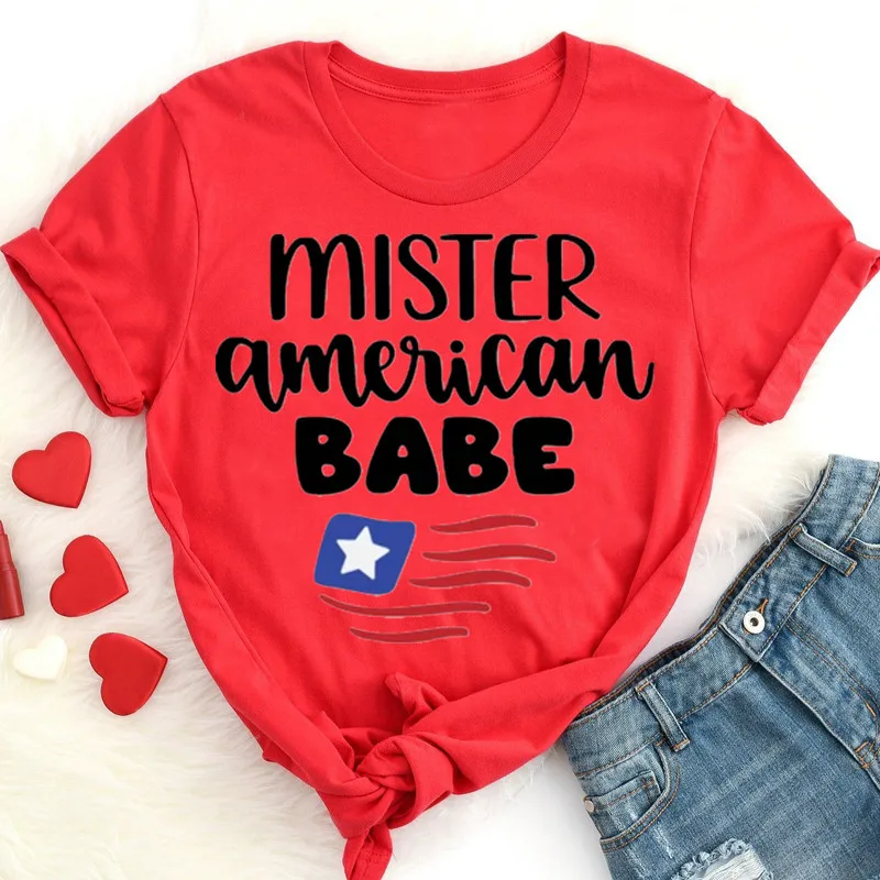 American Babe Shirt Patriotic Kids Boy 4th of July Toddler Youth Kids Patriotic  Independence Day 100% Cotton y2k Drop Shipping