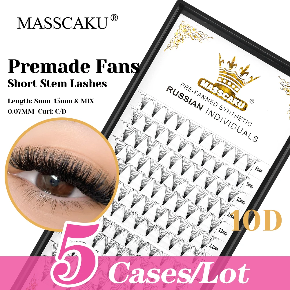 

5cases/lot MASSCAKU C D Curl Matte Dark Black Cashmere Makeup Lash Waterproof Multi-texture Short Stem Premade Fan Lashes Vendor