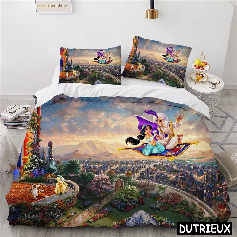 

3D Cartoon Film Aladdin Bedding Set Jasmine Disney Princess Duvet Cover Set 3pcs Quilt Cover And Pillowcase Home Textile Gift