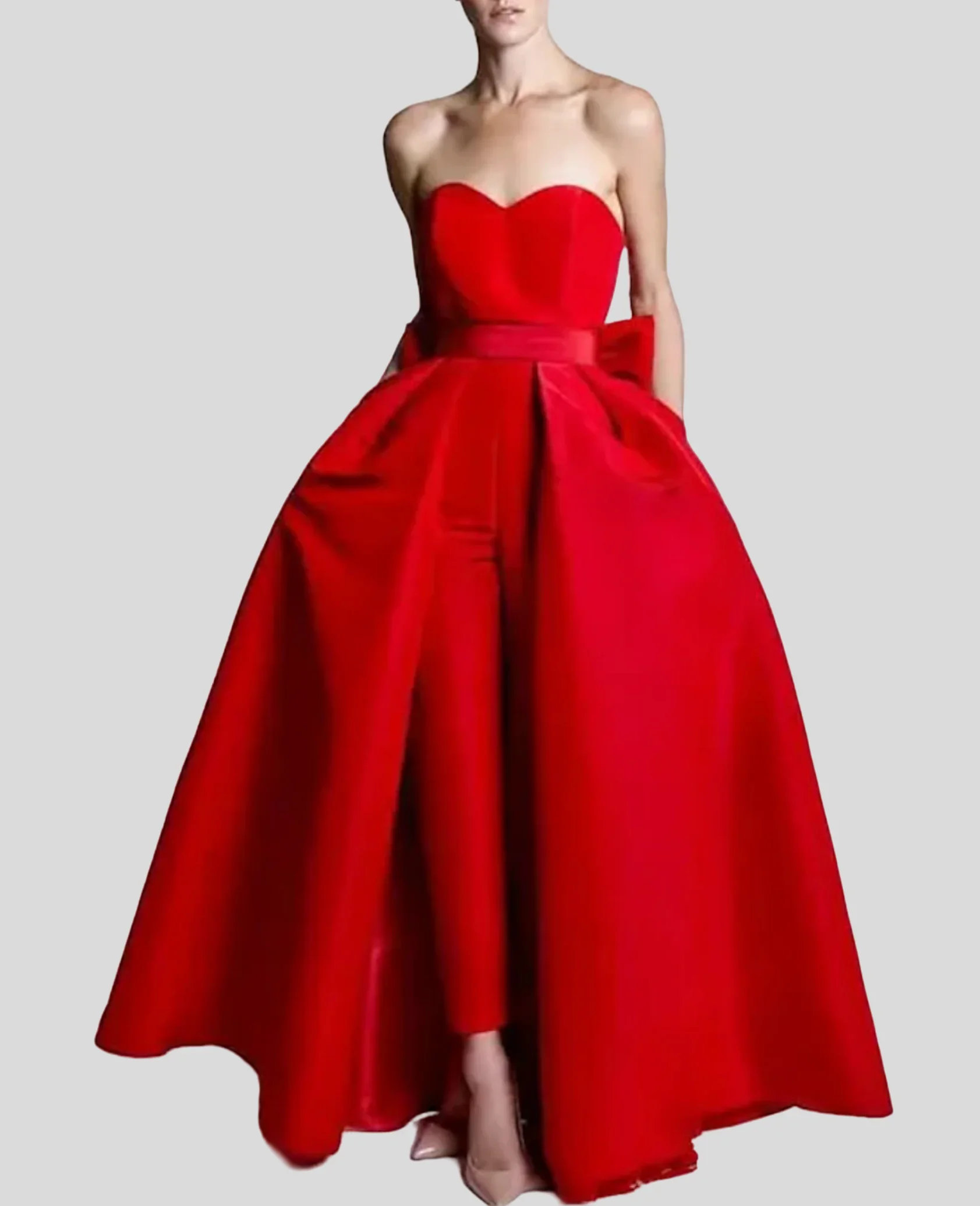 Evening Gown Minimalist Dress Wedding Guest Detachable Sleeveless Sweetheart Pocket Satin with Bow 2025