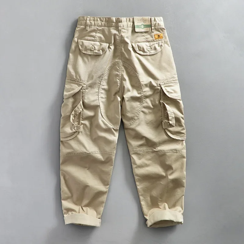 Pantalon cargo décontracté multi-poches pour hommes, pur coton, pantalon fuselé, streetwear américains, mode coréenne, printemps, automne, fjY2k