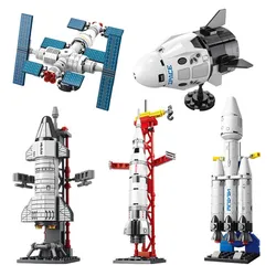 2024 Saturn 5 Rocket Dragon Ship Space Station Aviation Spaceport Model Space Center Building Blocks Sets Dolls Brick Kids Toys