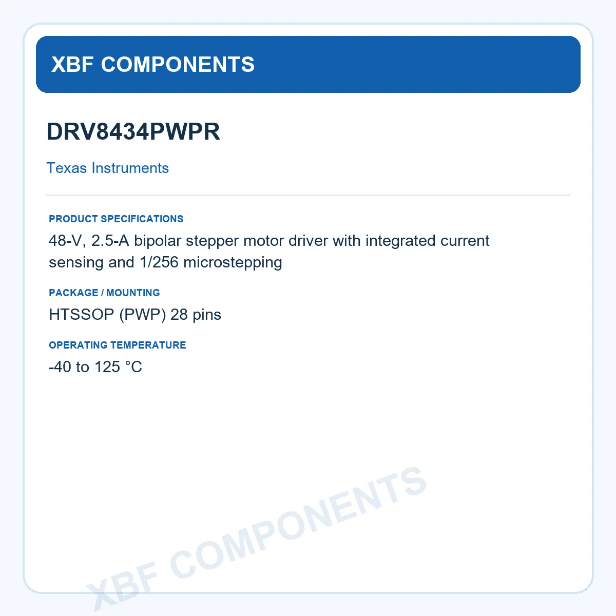 DRV8434PWPR Texas Instruments Motor / Gate Driver IC 48-V 2.5-A HTSSOP (PWP) 28 pins