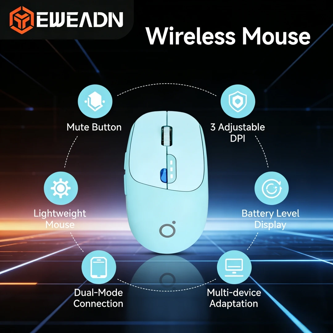 

Беспроводная мышь EWEADN Q5, Bluetooth и 2.4G, бесшумная компьютерная мышь, 1600 DPI, 6 кнопок, портативная, стильная, для ноутбука/ПК