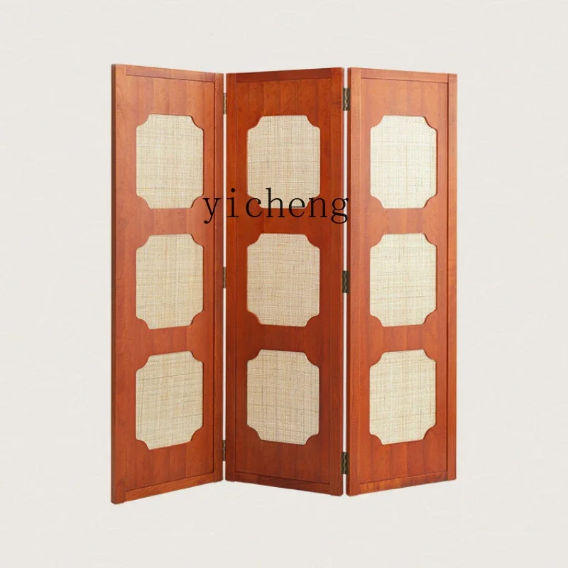 

Zz cherry wood Ruyi folding screen rattan mobile living room entrance tea room partition