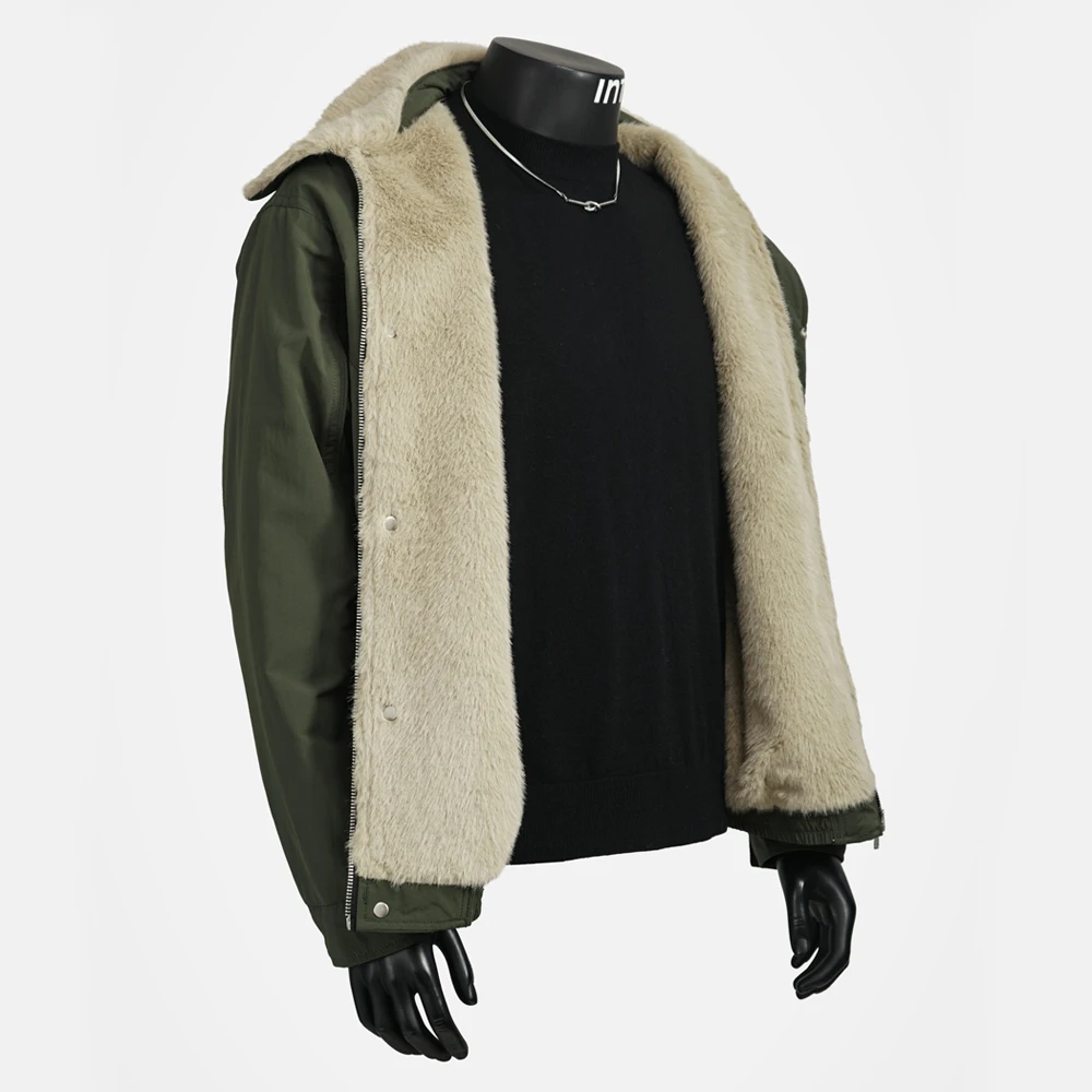 الشتاء الفراء بطانة مبطن البضائع سترة الرجال الشارع الشهير خمر موضة فضفاضة عادية رشاقته Bomber سترة سترات معطف ملابس خارجية