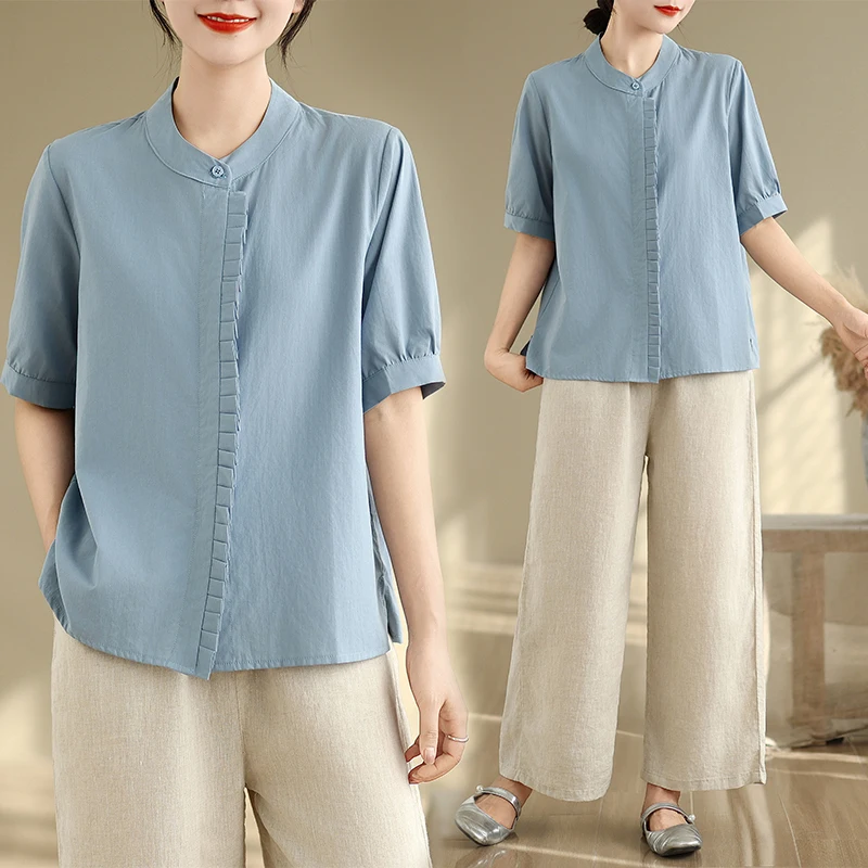 

Свободный хлопок и лен ort Sve irt женский деревянный винтажный художественный большой размер синий irt летний новый Sle для поездок на работу