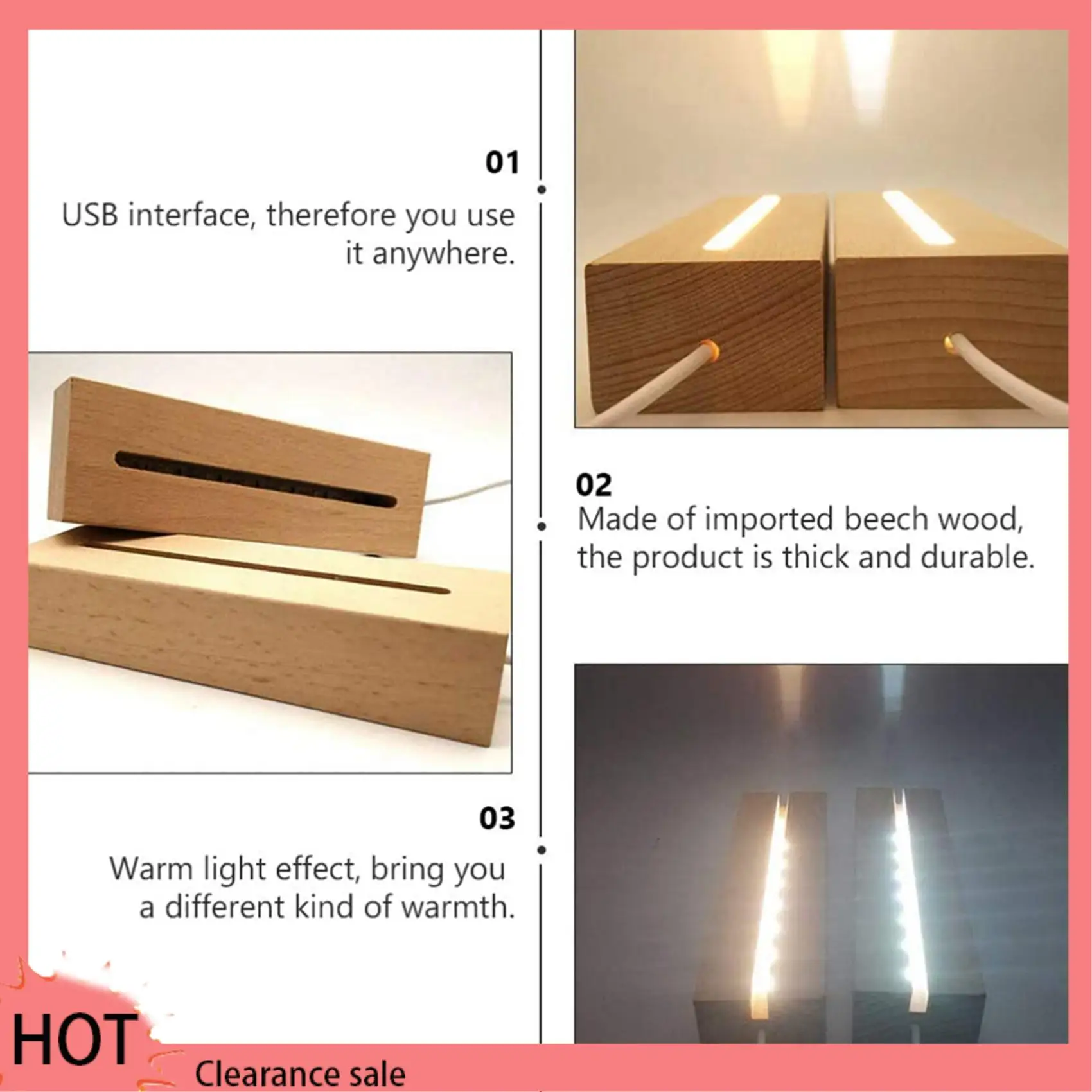 

A88Z 2X Wooden Rectangle Light Base,Wood LED Display Base Pedestal Light Lamp Stand For Acrylic,Crystal,Night Light,Resin Art