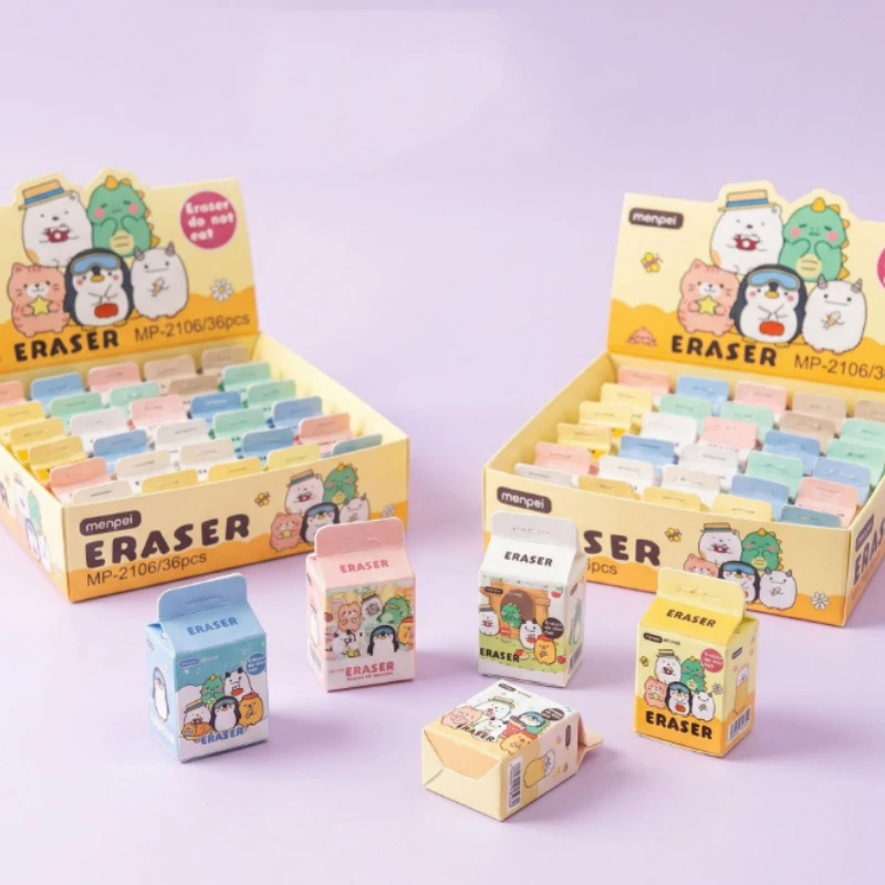 

36pcs/lot Kawaii Penguin Cat Dinosaur Eraser Cute Writing Drawing Rubber Pencil Erasers Stationery Kids Gifts
