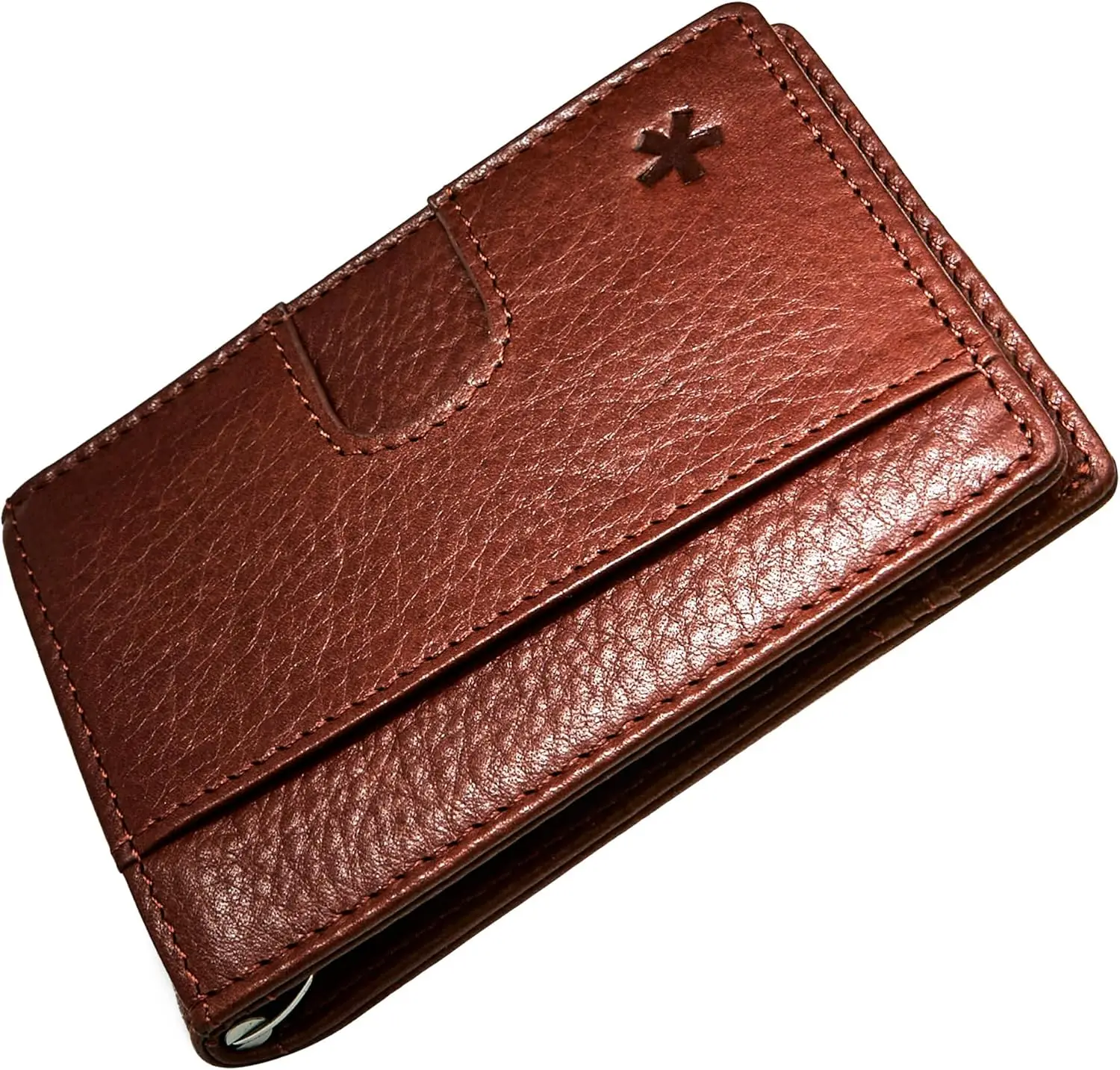 

Full Grain Leather Bifold Wallet with RFID Blocking & Money Clip, Holds 12 Cards, Easy Pull Tab, Ethically Sourced Brown