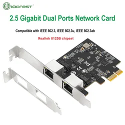 IOCREST 2,5 gbase-t adaptador de red Gigabit con 2 puertos 2500Mbps PCIe 2,5 gb tarjeta Ethernet RJ45 tarjeta controladora LAN