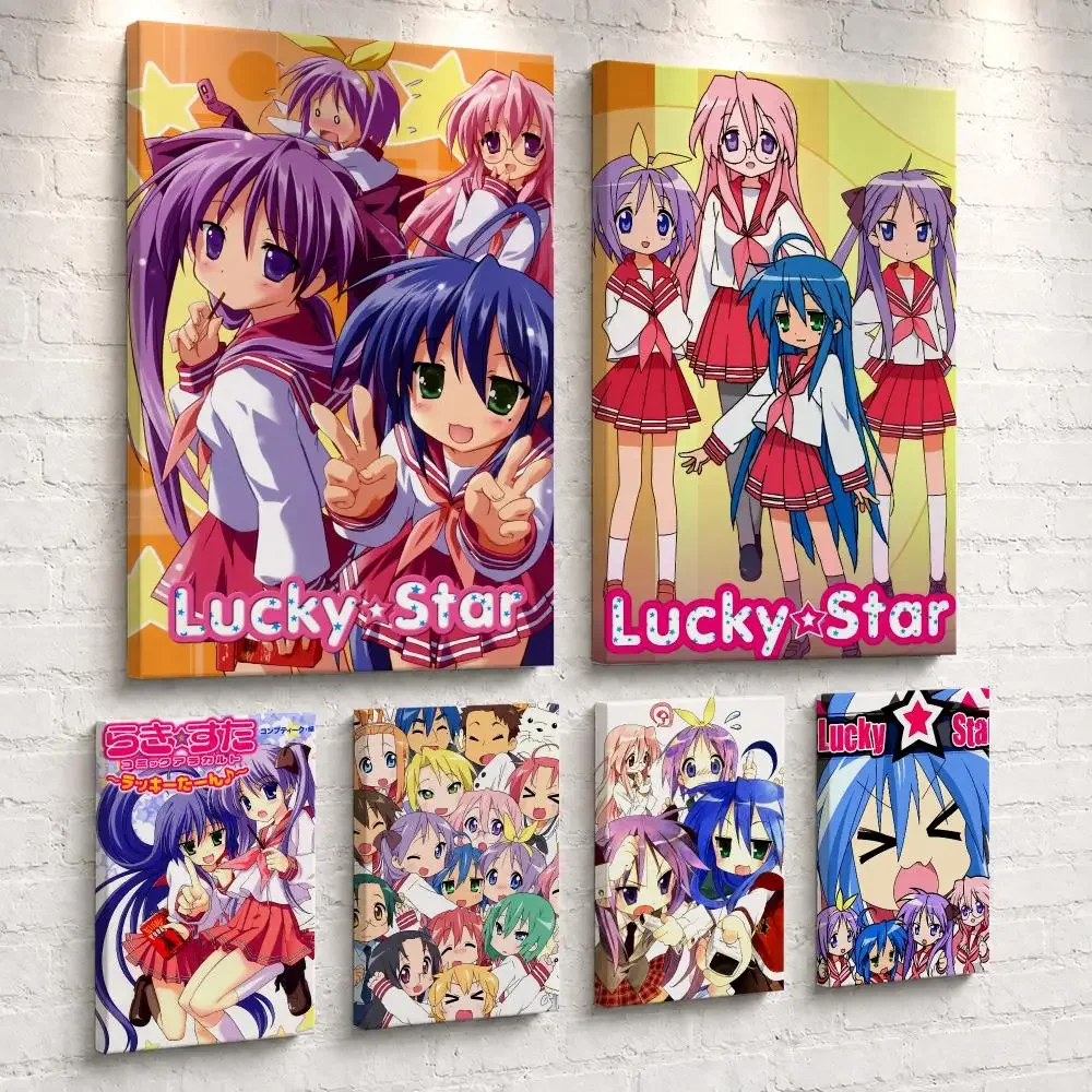 Anime L-Lucky S-Star Comedy Framed Wall Painting Ready to Hang Canvas Poster Wall Art for Bedroom Living Room Hallway Home Decor