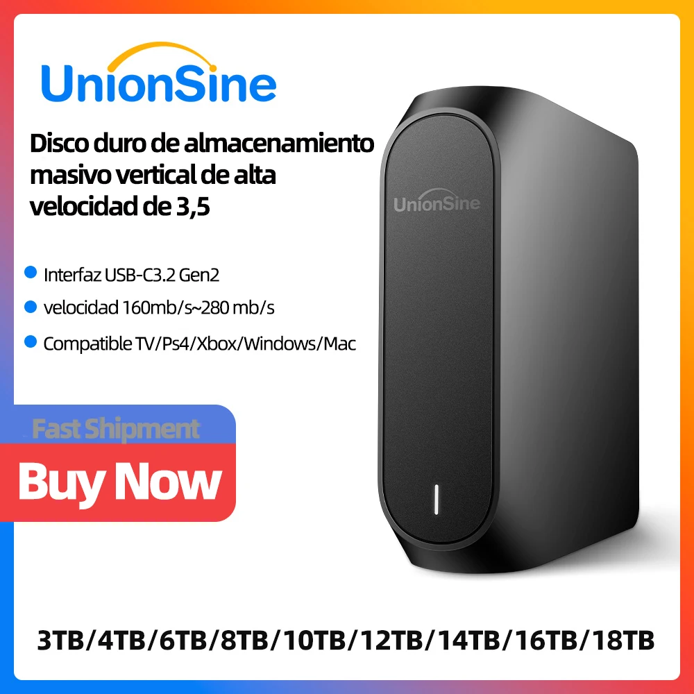UnionSine 4TB 8TB 10TB 12TB 16TB 18TB 3,5 "USB 3.2Gen disco duro externo HDD Compatible con escritorio/portátil/Mac/Xbox/Xbox One/PS4/TV