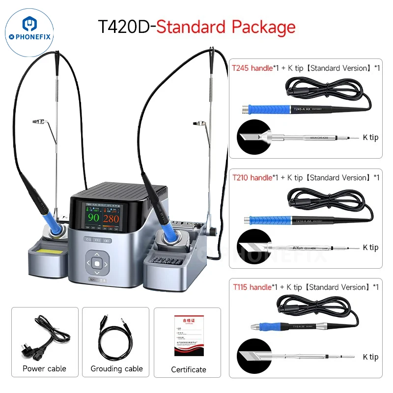 AIXUN T420D Fast Pre-Heating Intelligent Dual-channel Soldering Station Support T245 T210 T115 Handles for Phone Welding Repair