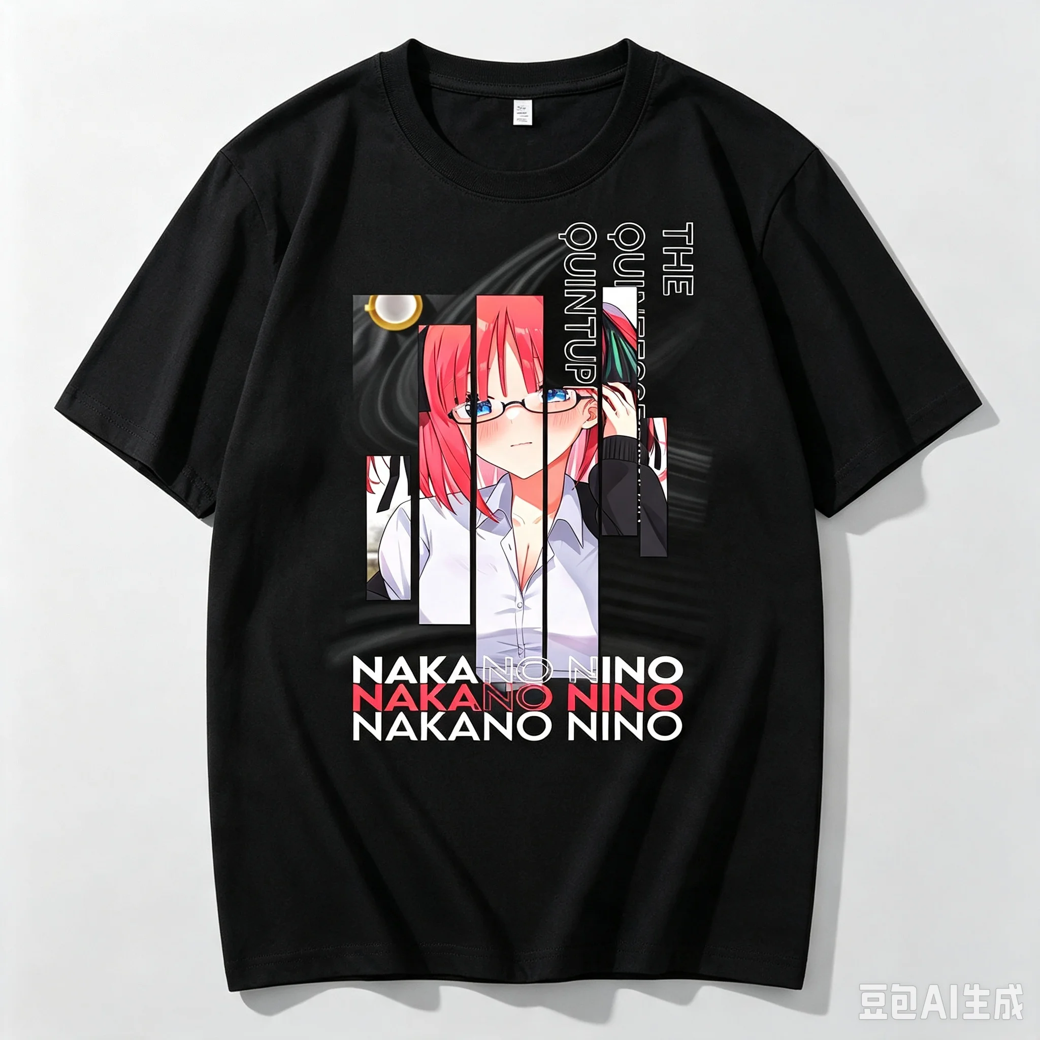 Unisex Casual Crew Neck Short Sleeve T‑shirt Printed with Nakano Nino Split Fragment The Quintessential Quintuplets T-Shirt