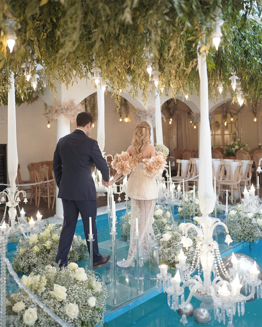 Mila ストラップレスシャインスパンコールプロムドレス 2025 3D フラワースリーブイブニングドレス高級床長さのカスタマイズされたパーティードレス