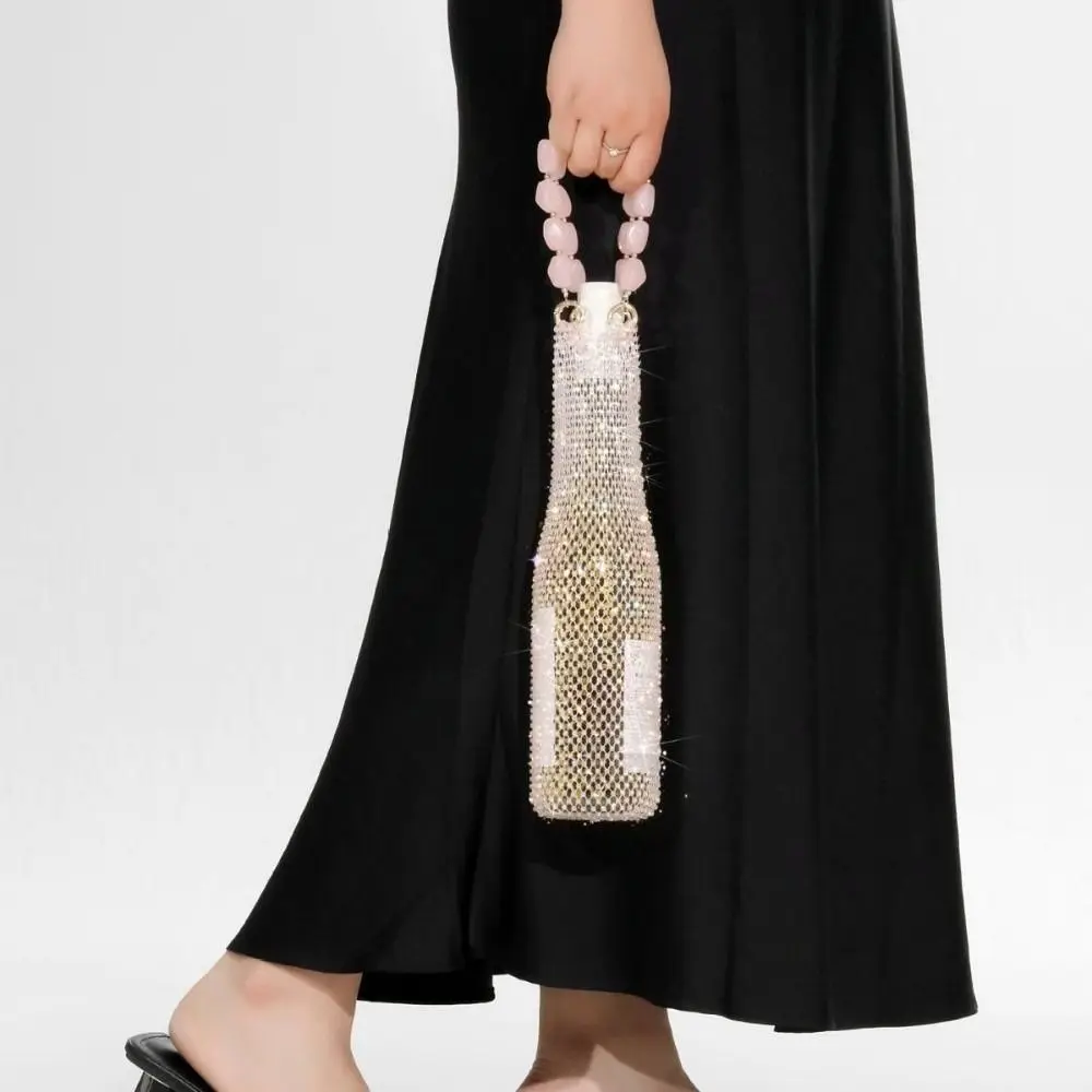 Portable Rhinestone Diamond Wine Bag Resin Handle Handwoven Bling Bottle Cover Bottle Jacket Christmas