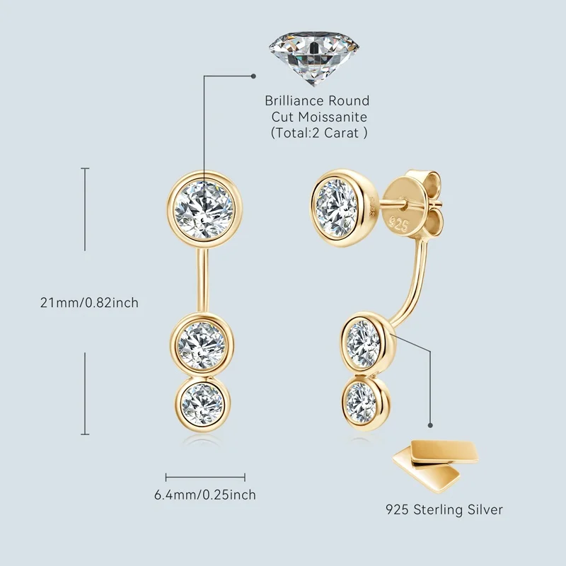 Alle runden Moissanit-Diamant-Ohrjacken-Ohrringe, 5 mm, 4 mm und 3,5 mm, 925er Echtsilber-Ohrstecker für Damen, 2024, einzigartiger feiner Schmuck – Detail 5