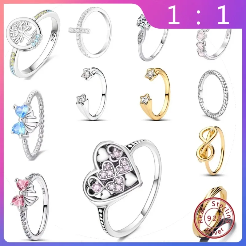 

Regalo de Fiesta de Boda: 2025 Nuevo Anillo de Plata 925 – Lazo Rosa y Árbol de la Vida, Tamaños 6/7/8/9