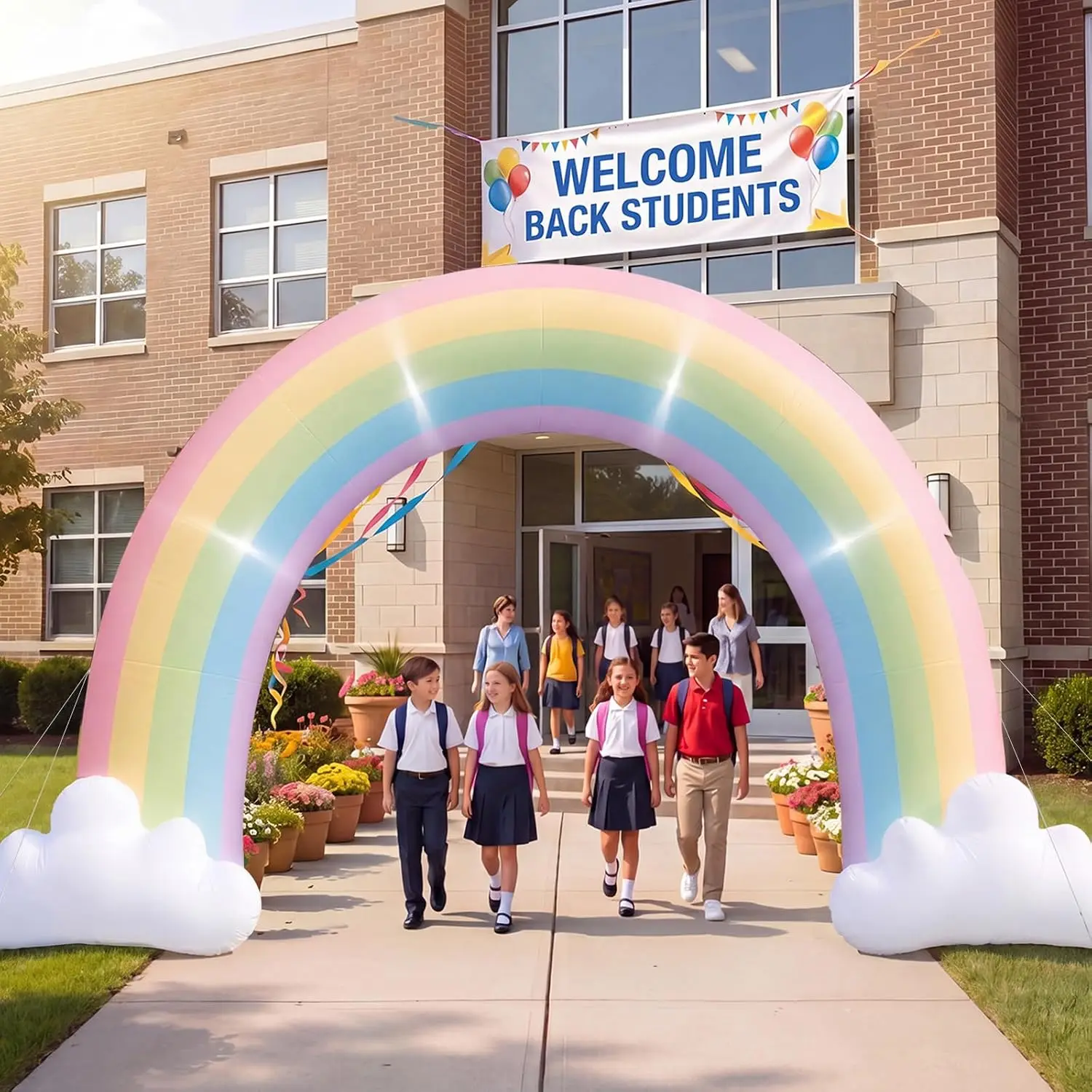 Pastel Rainbow Arch Blow Up Lawn Decor Giant Inflatable Yard LED Garden Party Archway Holiday Birthday Wedding Baby Shower