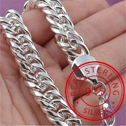 925 Sterling Silver Square Buckle 10MM catena laterale bracciale solido per donna uomo Charm Party Gift Wedding Fashion Jewelry