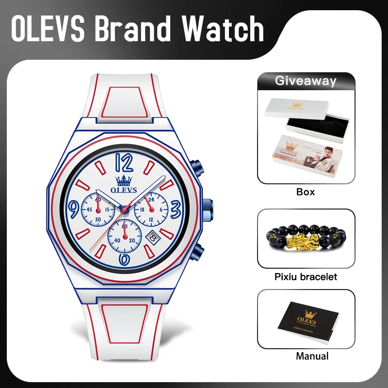 OLEVS 5622 New Mens Watch Original Fashionable Quartz Watch Waterproof Luminous Manga Style Silicone Strap Reloj Mens Gifts