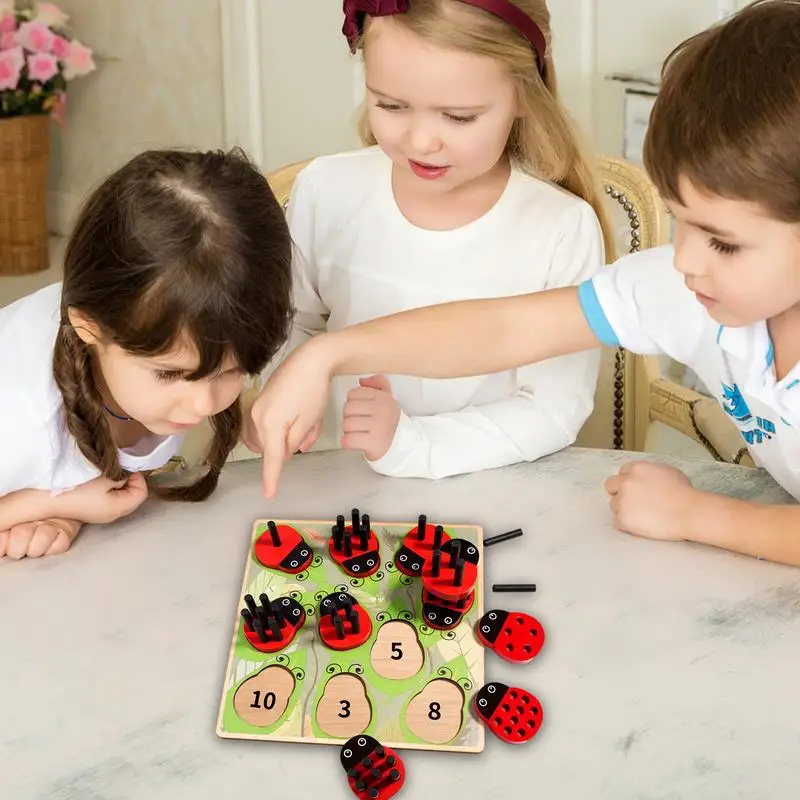 

Wooden Ladybug Matching Board Kids Number Learning Toys Wooden Toddler Number Shape Sorter Playset For Kids Children Girls