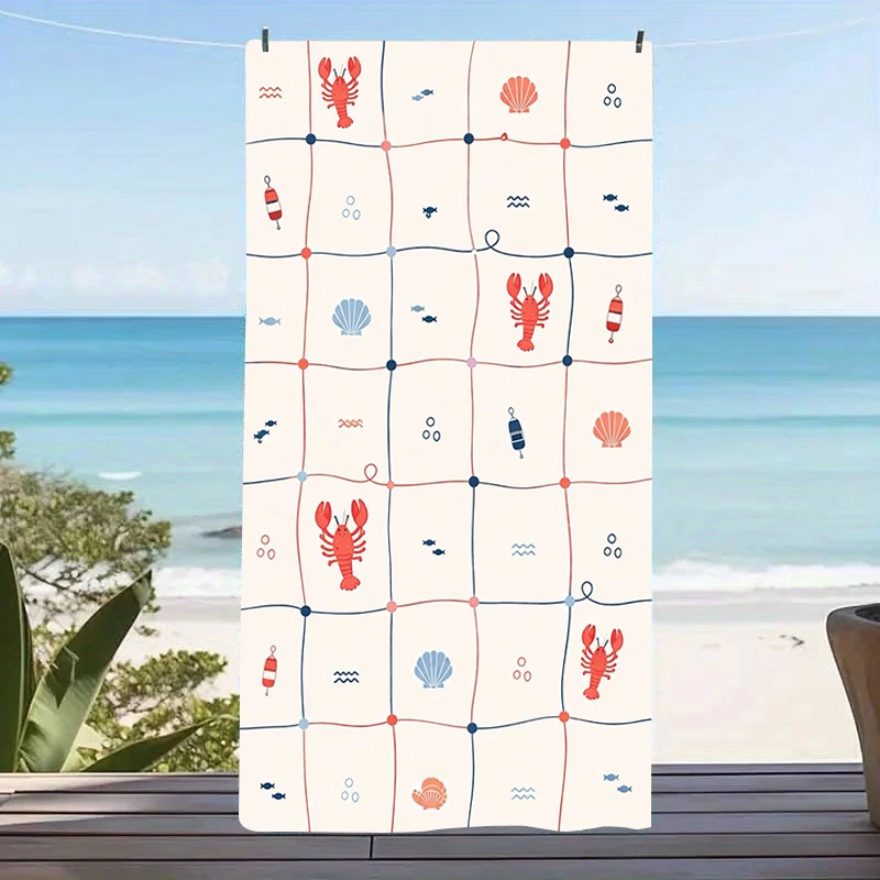 Red Lobster Microfiber Beach Towel Cute Crab Shrimp Pattern Bath Blanket Vibrant Starfish Graphic Pool Towels For Travel