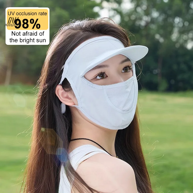 Summer Face Sunscreen Mask UV Protection With Brim Mask Breathable Cover Face Ice Feeling
