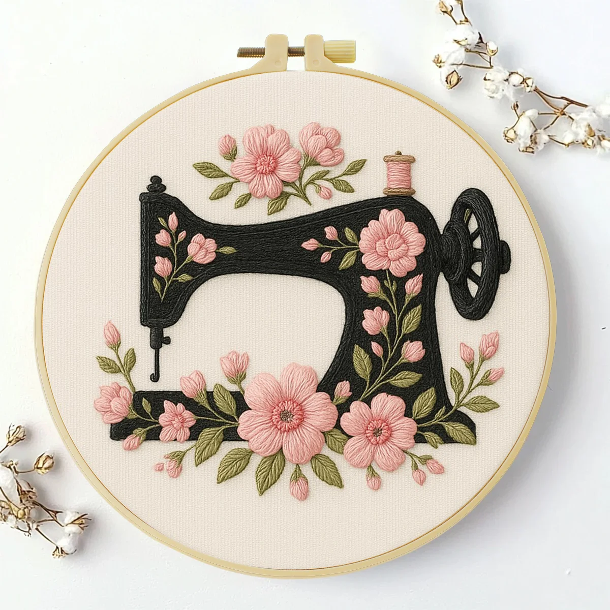 1 Stück 20x20 cm/7,87 Zoll Blumen auf der Nähmaschine Stickerei Starter-Kit DIY-Set Nadelkunst Handarbeits-Malset für Anfänger – Detail 1